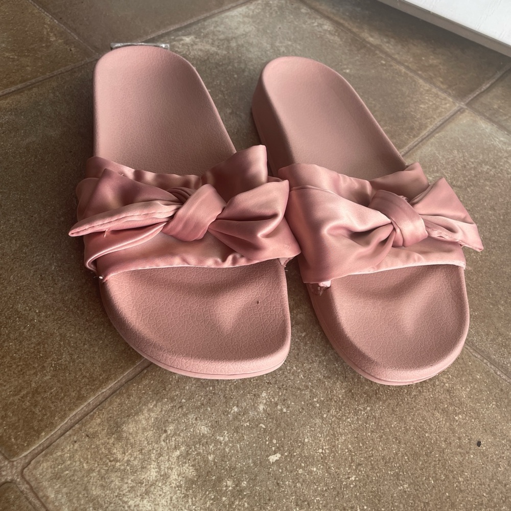 Pink Satin Bow Slide Sandals